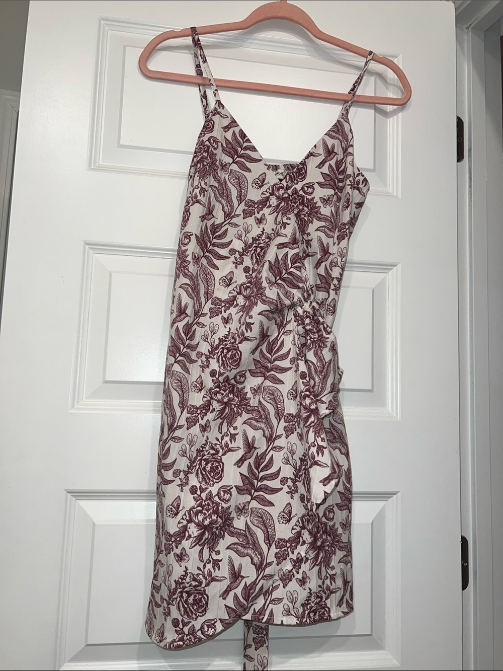 Cupshe Cream Mini Wrap Dress with Plum Floral Print